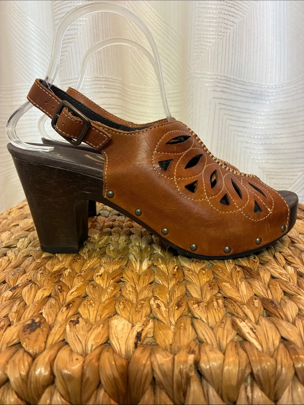Dansko Cognac Leather Cutout Slingback Clogs with Block Heel - Picture 3 of 8